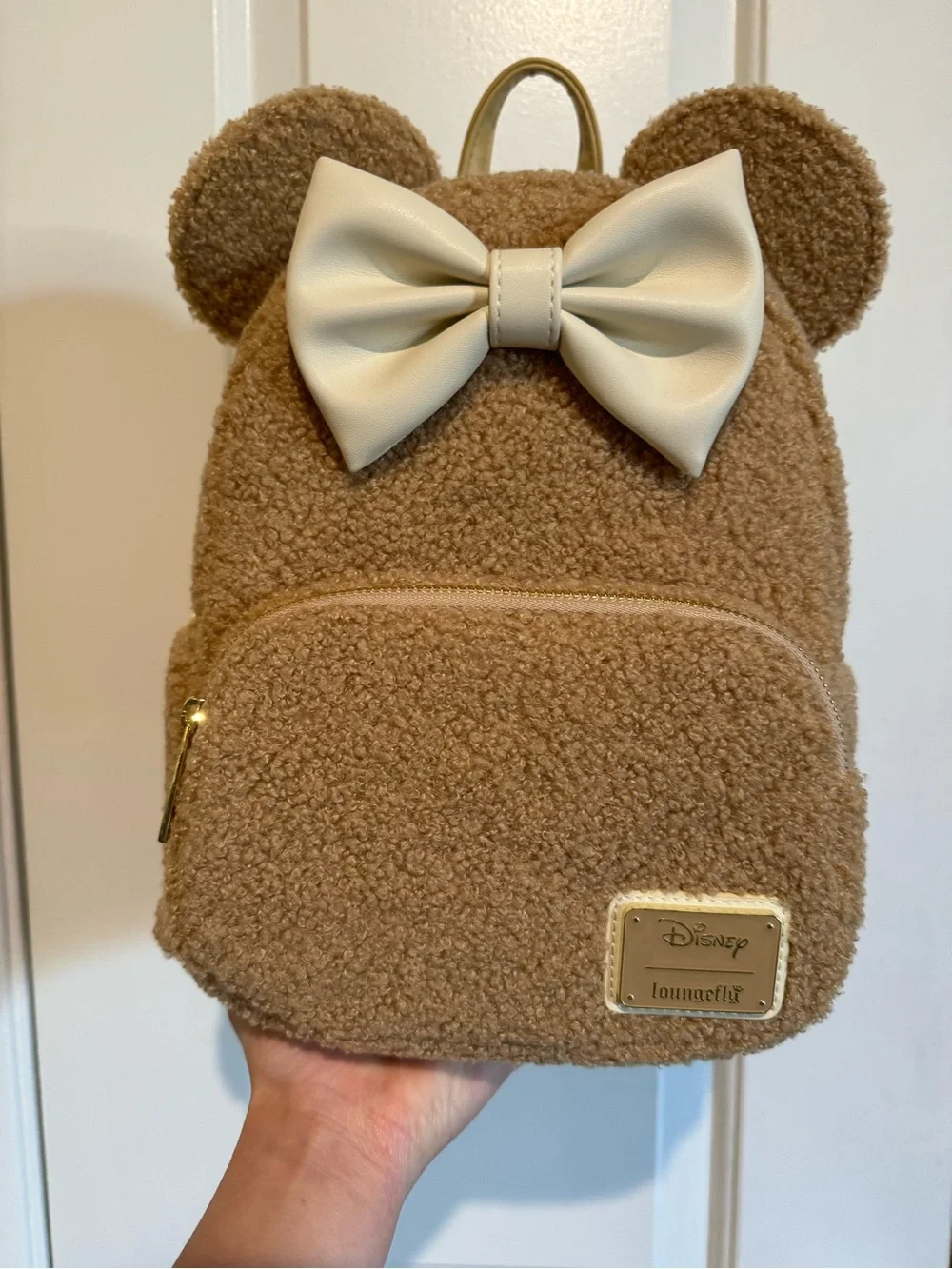 Disney Loungefly Teddy Sherpa Mini Backpack in Brown with Cream Bow